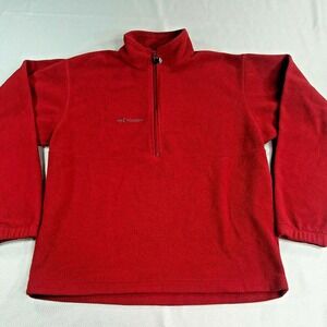 Columbia Men's Medium 1/4 Zip Fleece Pullover‎ Jacket Red Gray Stitched Logo